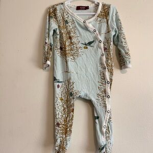 Milkbarn Bamboo Light Blue Nature Print Footie